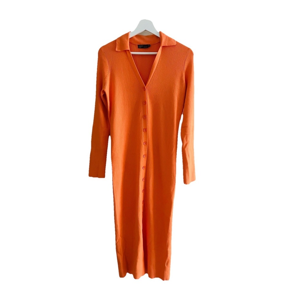 NWOT Nobody's Child Womens Orange Ribbed Dress UK 14 USA 10 Collar Long Sleeve